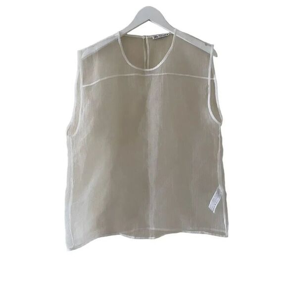 Zara White Sheer Rib Sleeveless Women’s Crewneck SZ L #1696 - Picture 1 of 11